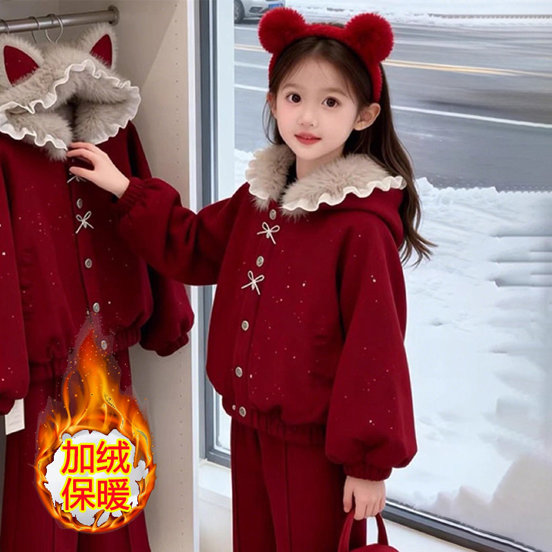 女童冬季加绒洋气两件套拜年服带帽长袖外套外穿童装儿童拜年服装,童装/婴儿装/亲子装,套装,淘宝优惠券,粉丝福利购,淘宝优惠卷