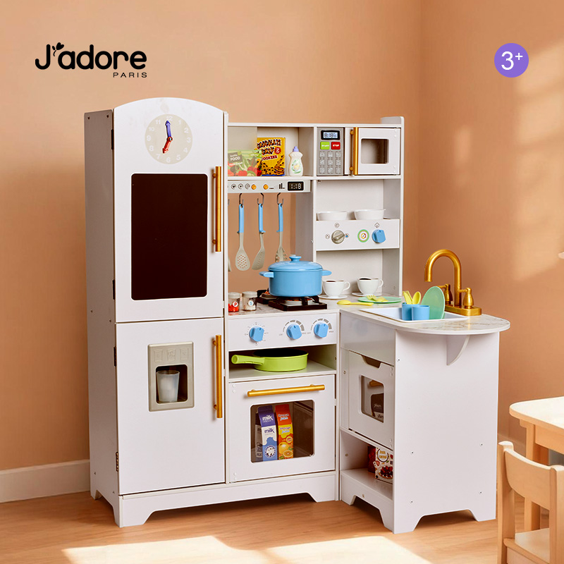 Jadore豪华转角厨房男女孩过家家仿真做煮饭儿童蒙氏早教益智玩具