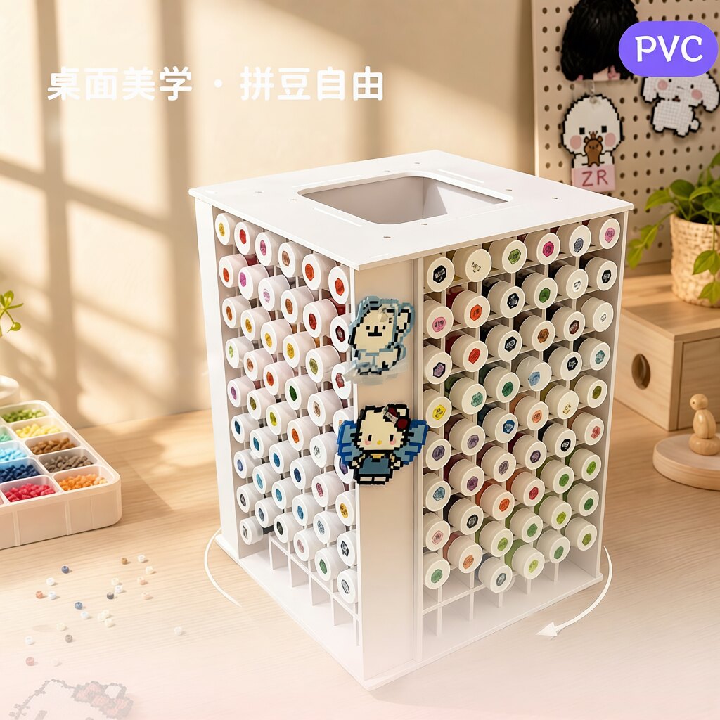 桌面拼豆收纳盒大容量透明旋转