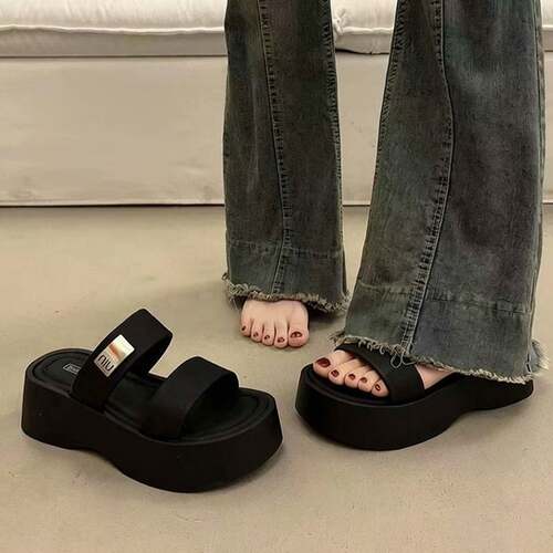 超火新款法式增高厚底拖鞋女夏