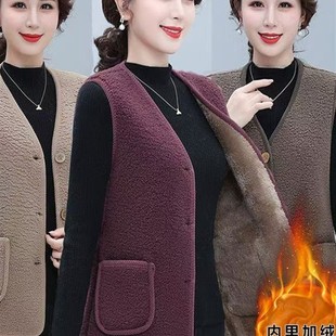 羊羔毛一体马甲女新款秋冬百搭时尚女士加绒加厚外传背心马甲外套
