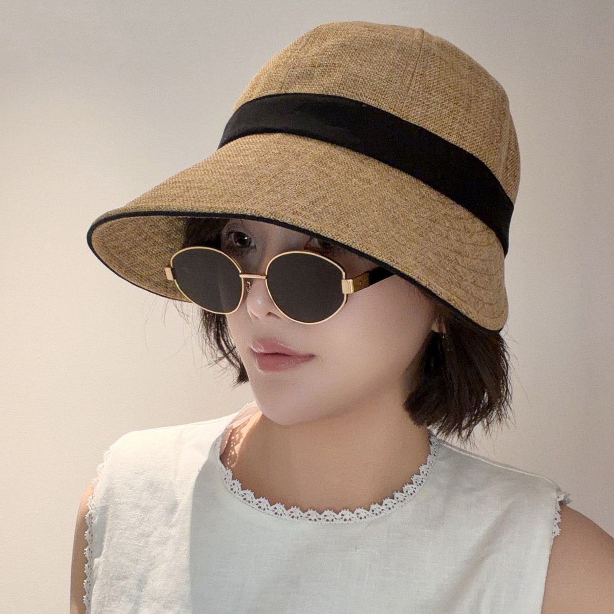 遮阳亚麻结渔夫帽女夏季大檐防晒