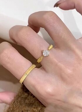 中古金色拉丝小方钻星芒戒指女30