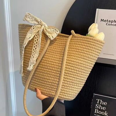 棉绳包包女大容量2025新款时尚百搭单肩海边沙滩包托特包通勤水桶