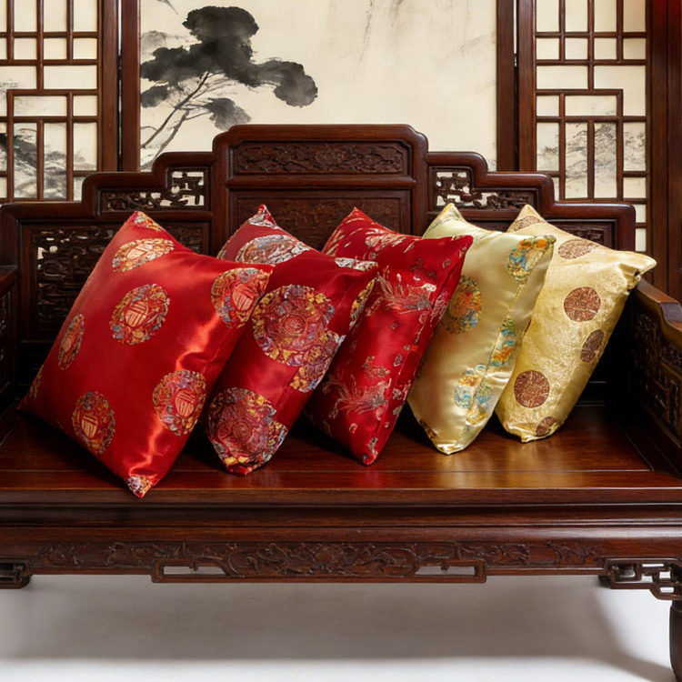 新中式靠垫中国风抱枕真丝织锦客厅沙发靠枕套网红家居装饰