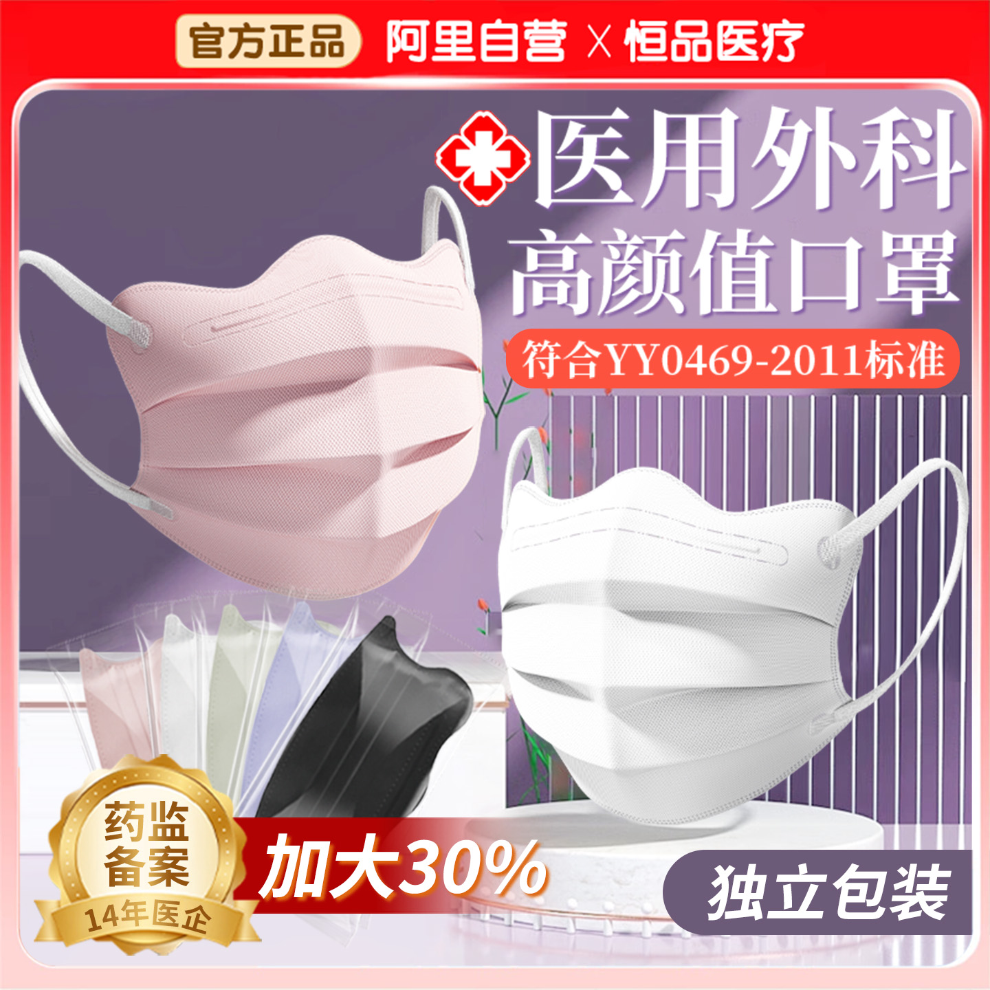 医用外科口罩蝶形一次性透气薄款