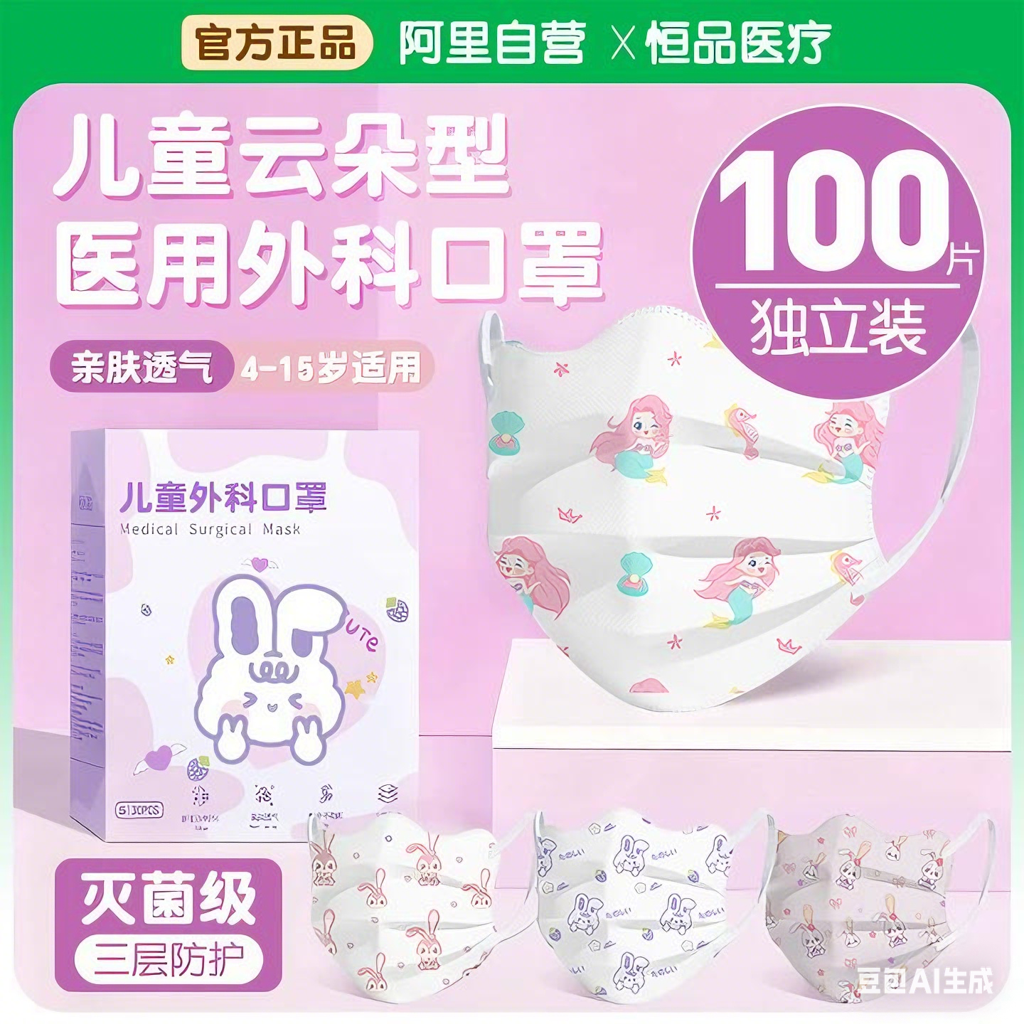 儿童医用外科口罩8到12岁灭菌级