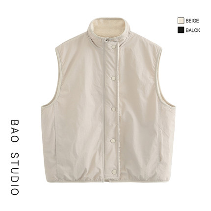 BAO STUDIO韩系简约立领宽松马甲外套女秋冬季加厚2WAY坎肩上衣