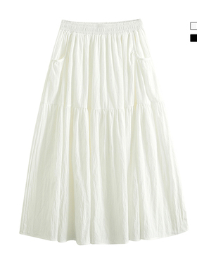 BAO STUDIO韩系ins甜美飘逸垂感插兜半身裙洋气大摆裙A字半身裙女