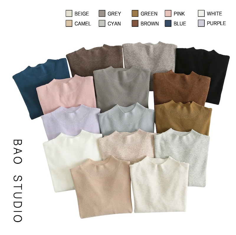 半高领套头净色针织衫上衣