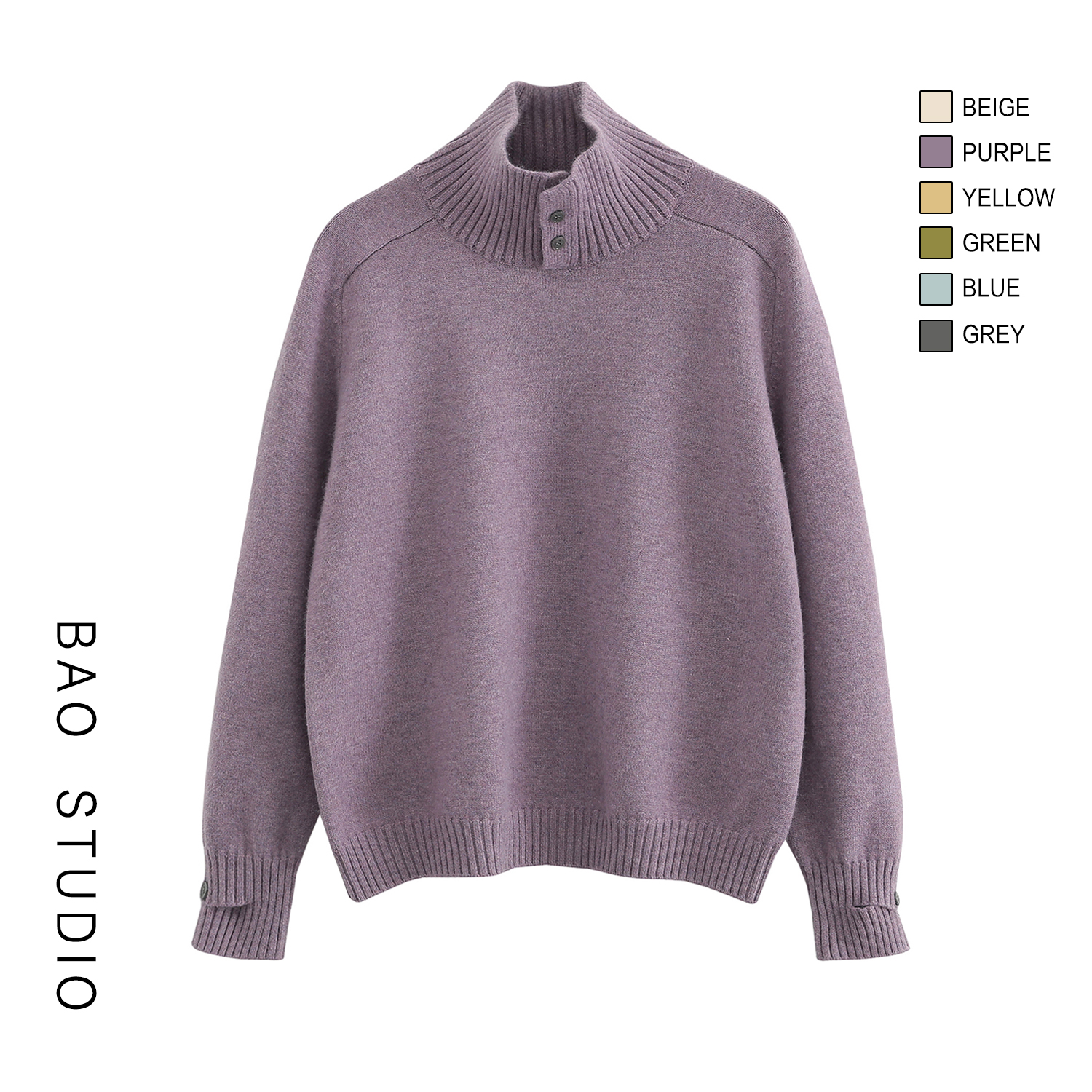 BAO STUDIO韩系ins气质两穿领袖扣设计厚毛衣女冬季软糯保暖毛衣