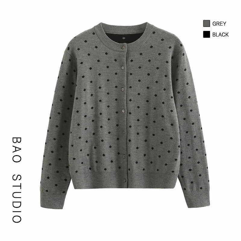 BAO STUDIO 韩版波点针织开衫女2024新款柔软百搭显瘦毛衣外套女,女装/女士精品,毛针织衫,淘宝优惠券,粉丝福利购,淘宝优惠卷