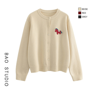 双旦礼 韩系氛围感温柔贴标小马厚实毛衣外套25年冬舒适百搭开衫