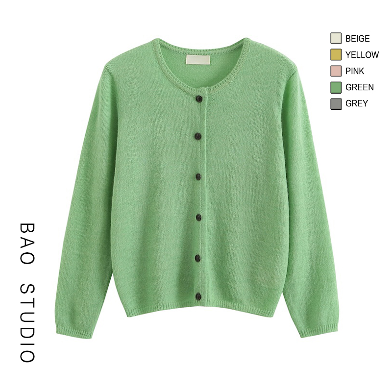 BAO STUDIO韩系in博主穿搭简约马海毛针织开衫春季极简甜系开衫女