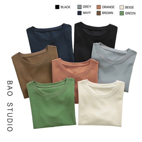 BAO STUDIO韩系基础净色圆领短袖t恤女春夏季新款简约百搭T恤