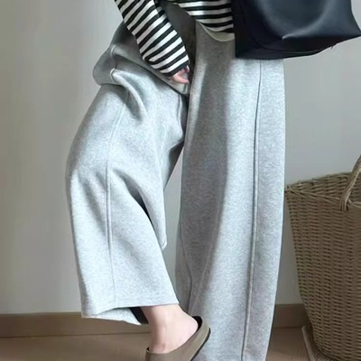 灰色阔腿运动裤女秋季九分梧桐裤