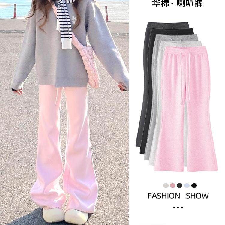 粉色喇叭裤女春秋2025新款显瘦紧身小个子美式卫裤休闲微喇运动裤,女装/女士精品,休闲裤,淘宝优惠券,粉丝福利购,淘宝优惠卷