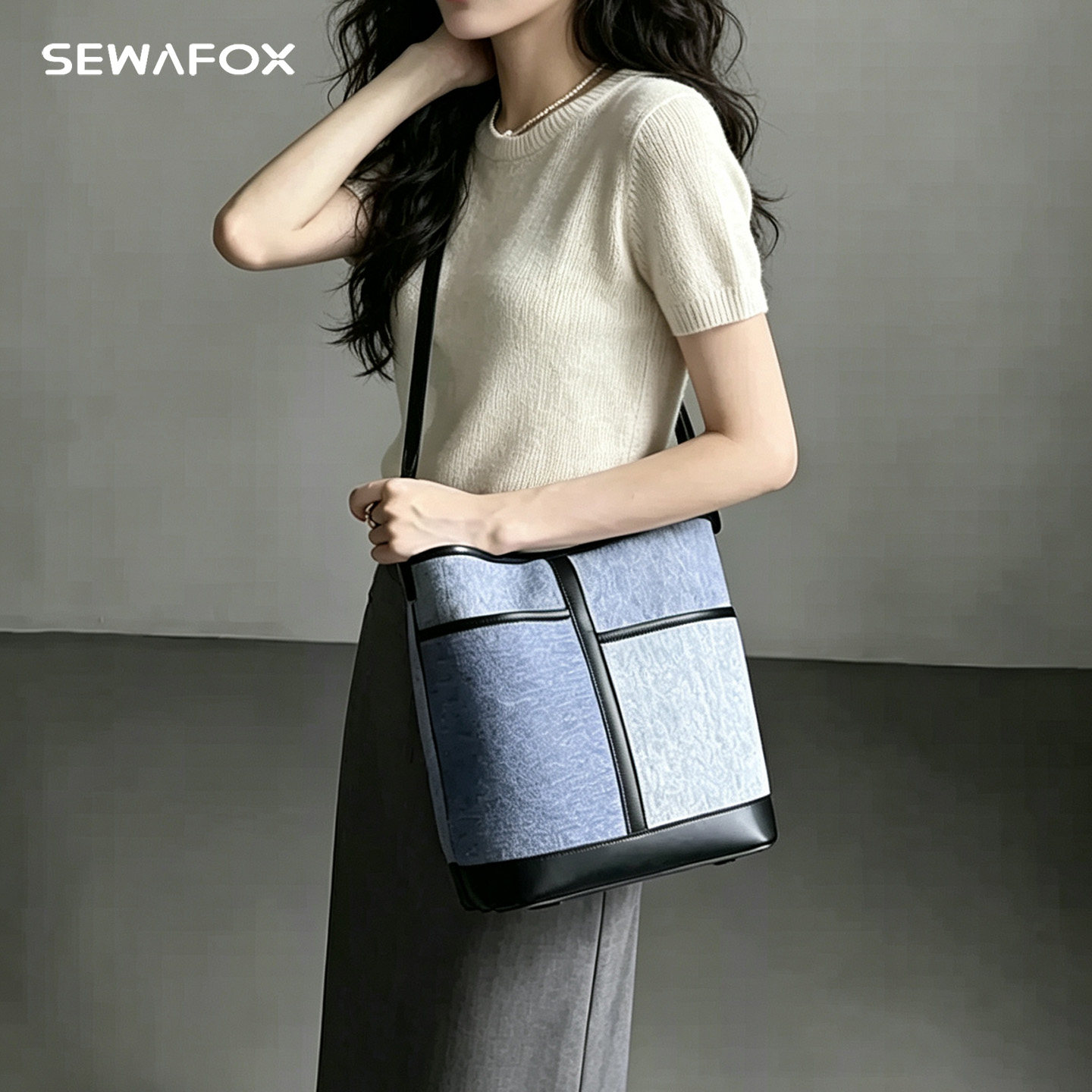 SEWAFOX小众高级感水桶包女新款
