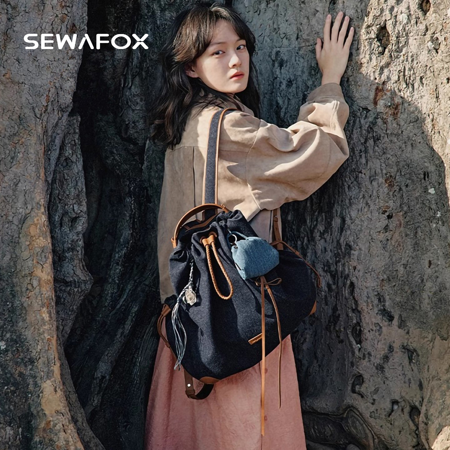 SEWAFOX文琪同款轻便牛仔双肩包