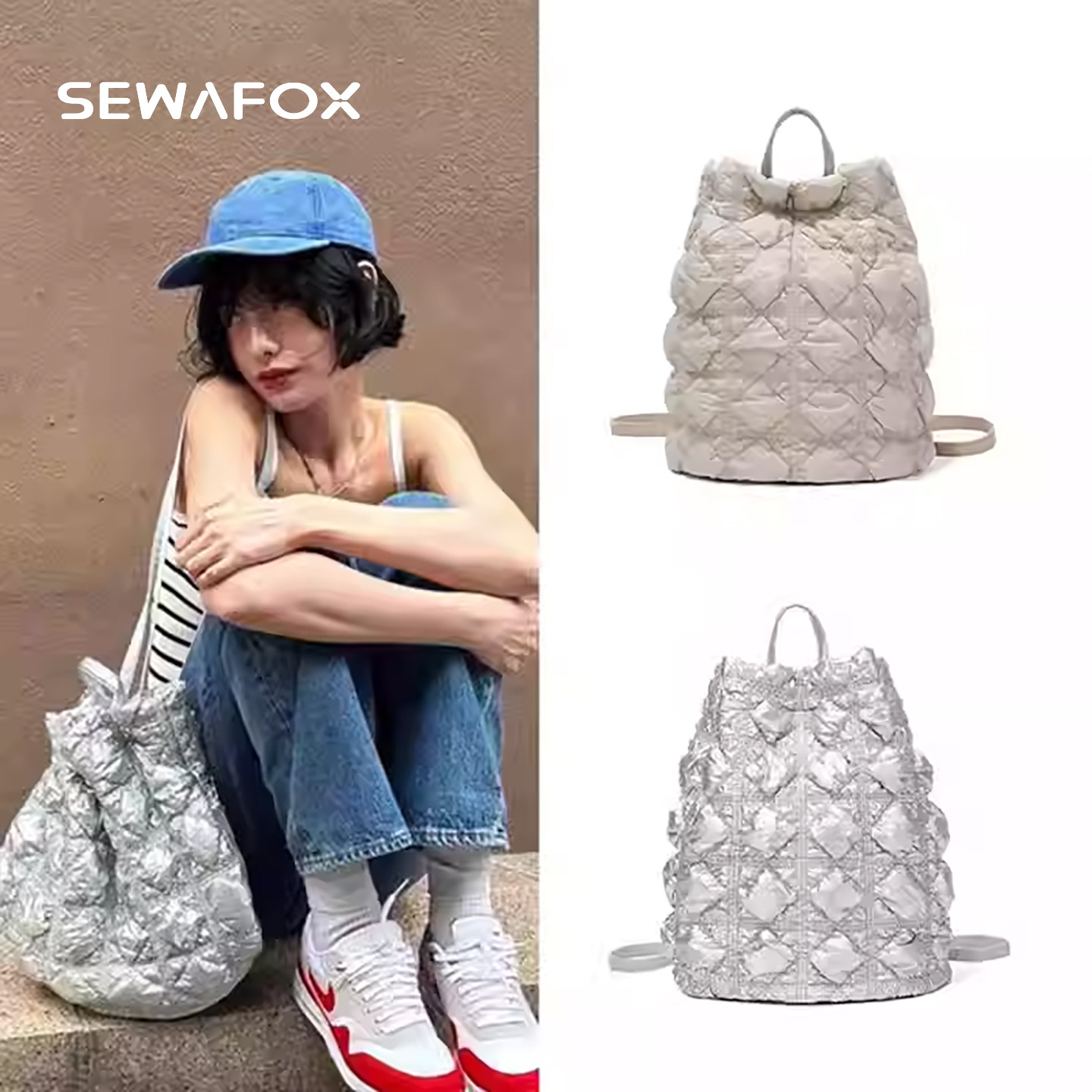 韩系双肩包女设计感小众书包轻便旅行通勤大容量云朵手提背包两用