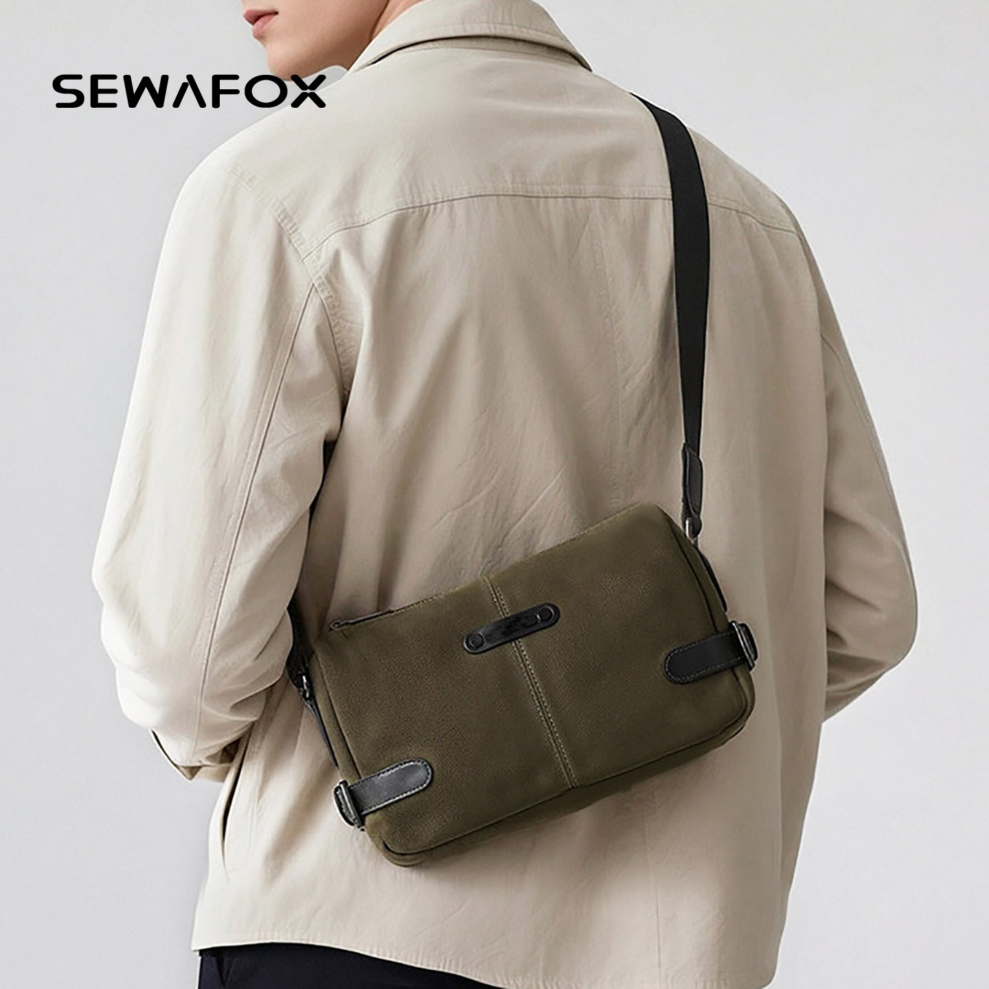 复古磨砂皮斜挎包2026新款男士休闲质感单肩包轻便通勤邮差包