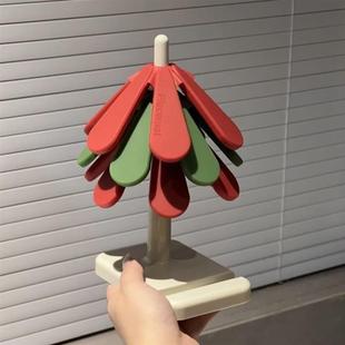 隔热垫圣诞树茶杯垫可折叠防烫餐桌垫带收纳架硅胶耐高温餐垫锅垫