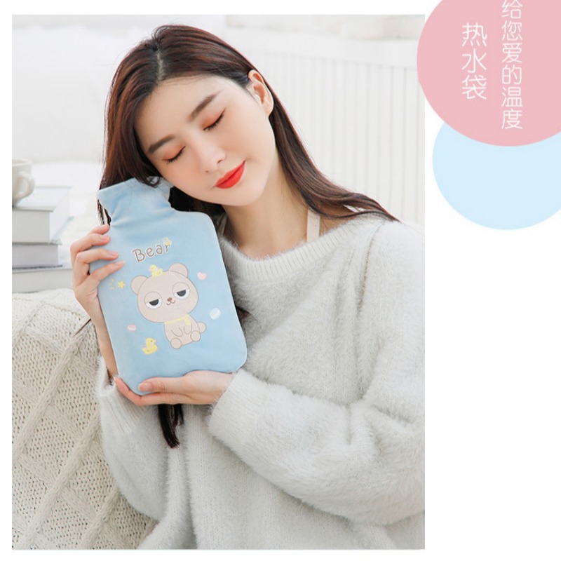 冬季保暖注水热水袋女大学生热敷肚子暖水袋绒布套卡通毛绒暖手袋