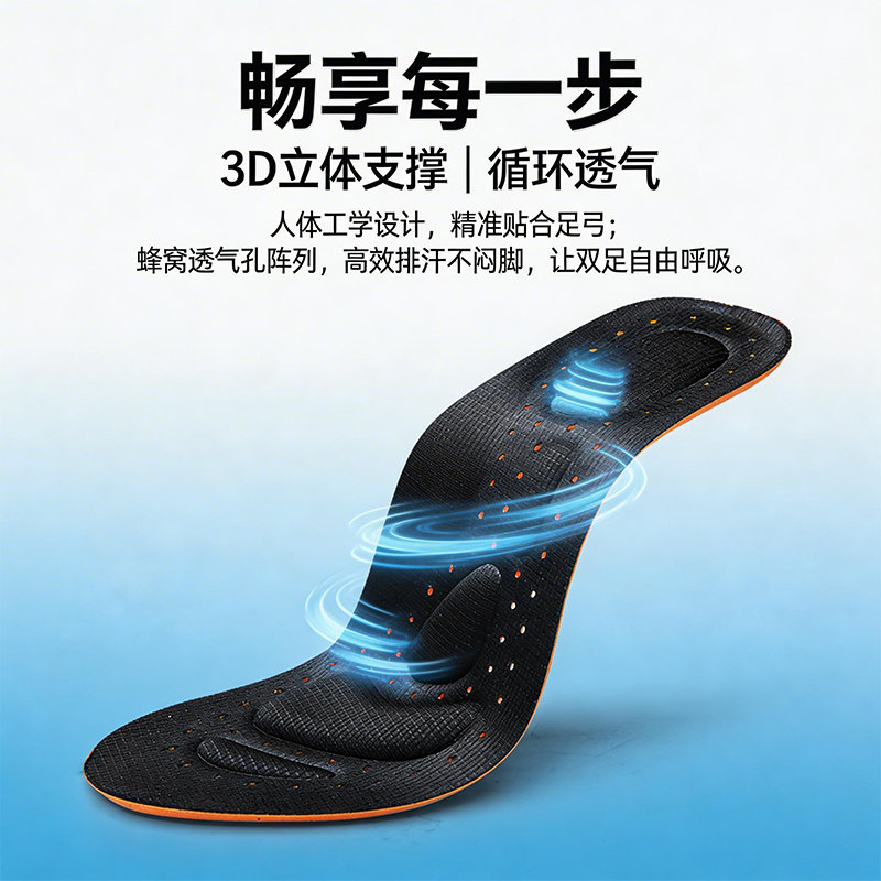 3D立体减震鞋垫男女透气吸汗防臭运动鞋垫舒适防滑久站不累脚足弓