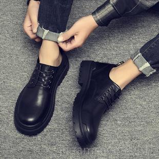新款鞋男款马靴潮男休闲丁皮子鞋黑大头鞋真皮潮流厚底低帮工装靴