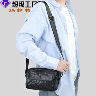 外貿(mào)男包真皮斜挎包大容量潮牌頭層牛皮運(yùn)動(dòng)單肩手抓紋皮包