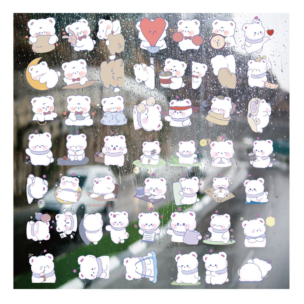 卡通软萌小白熊UV转印贴diy手账本手机壳水晶标签防水杯装饰贴纸