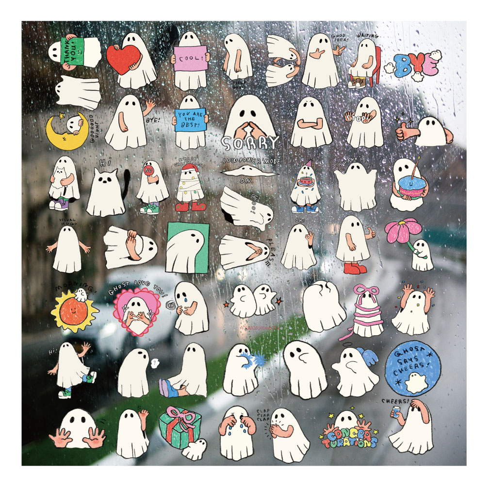 卡通可爱小幽灵UV转印贴diy手账本手机壳水晶标签防水杯装饰贴纸