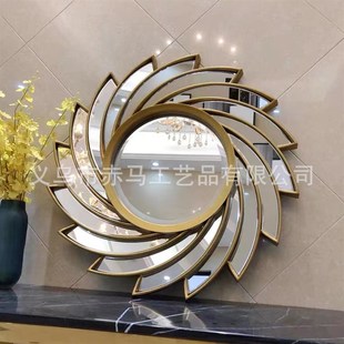 饰镜家用梳妆卫生间镜子 2024新浴室镜轻奢pu拼镜太阳花壁挂玄关装