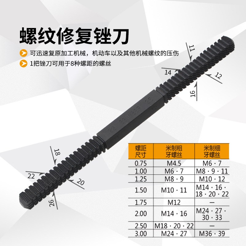 螺纹修复锉刀整形锉螺丝修复锉 螺纹损坏修补器米制粗牙锉刀