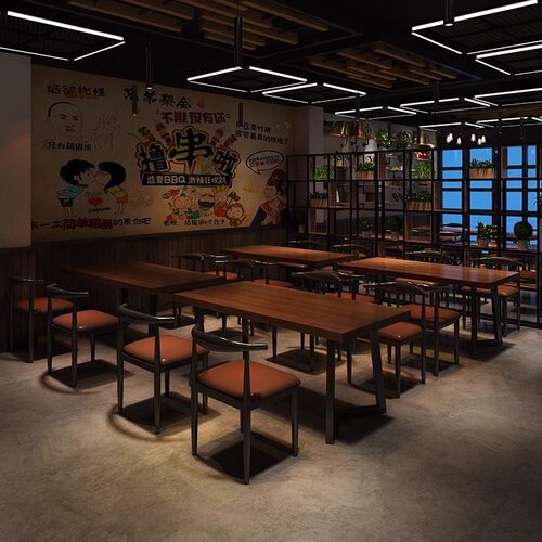 复古小酒馆工业风酒吧咖啡烧烤店餐馆主题西餐厅实木餐桌桌椅组合