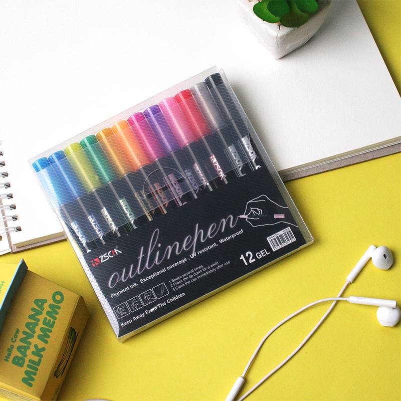12 Colors Metallic Marker Outline Pen Glitter Colorful DIY A