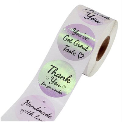 Multi design Laser Thank You Stickers Round Holographic Bu