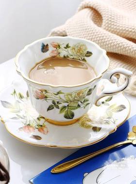 Fine Bone China Coffee Cup Sets White Rose Ceramic Tea Cups