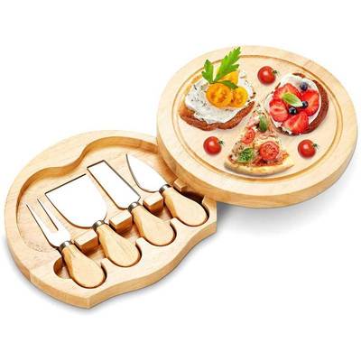 Rubber wood cheese board cheese pizza cutting plate set with