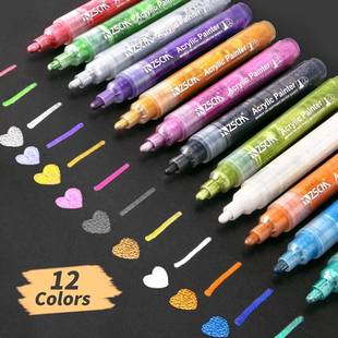 12 Colors Acrylic Paint Marker Pen Metallic White Marker fo