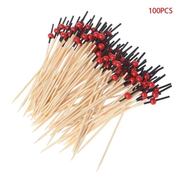 100pcs Beads Bamboo Cocktail Picks Food Sticks Disposable To