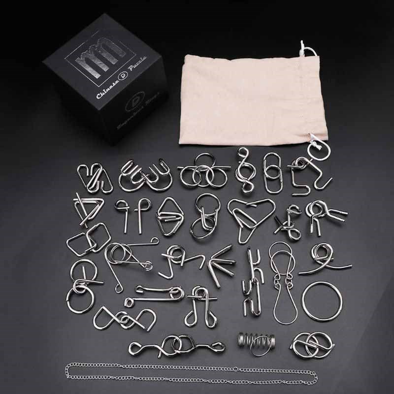 28pcs Metal Wire Puzzle Set Brain Teaser IQ Test Game Unloc