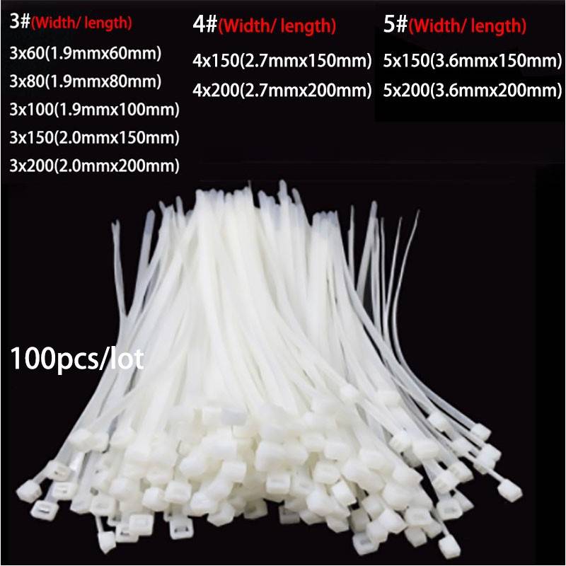 100pcs white cable ties Zip Plastic Nylon Tie Fasten Self-lo