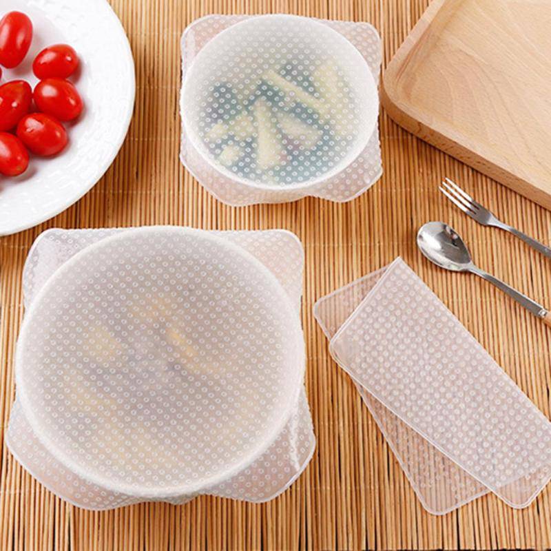 4pcs 3 Sizes Reusable Silicone Food Fresh Keeping Stretch Wr