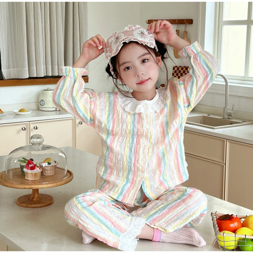 【7A抗菌时光棉】2025新款亲子装家居服女童花边甜美睡衣套装