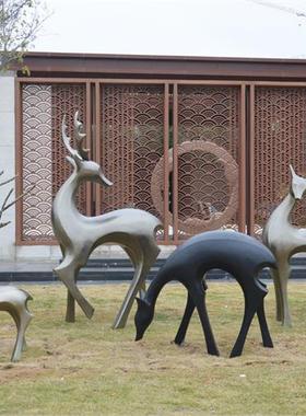户外大型玻璃钢仿铜鹿雕塑摆件园林售楼部草坪儿童公园动物工艺品