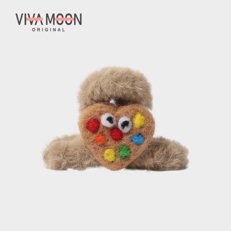 原创设计彩色曲奇饼干毛毡毛绒抓夹网红发夹子刘海鲨鱼夹发抓发饰