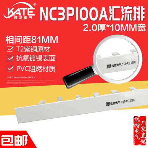 NC3P 100A汇流排81间距 紫铜2.0*10 DZ158空开断路器连接排KT024