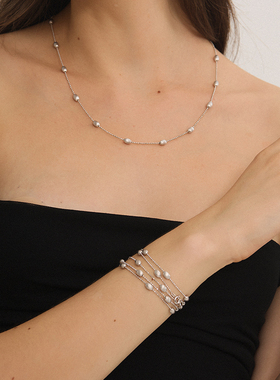 iKiCo循光拉丝豆豆项链叠戴时尚意式cleanfit高级手链新品S925银