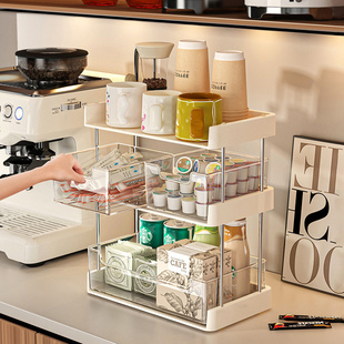 茶包收纳盒抽屉式咖啡胶囊零食杯子架餐吧台多层分格桌面置物架